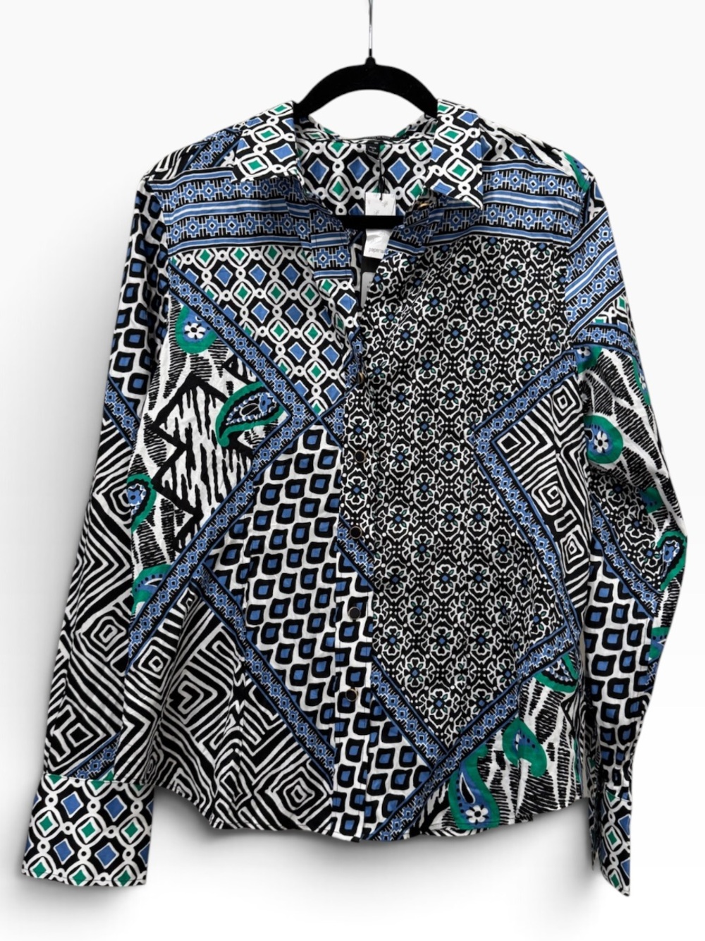 NWT Paperwhite Mixed Print Cotton Button Down women’s shirt Size 12